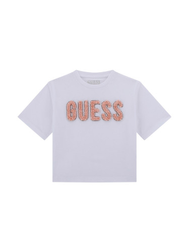 Детска блуза в бял цвят с релефен надпис Guess