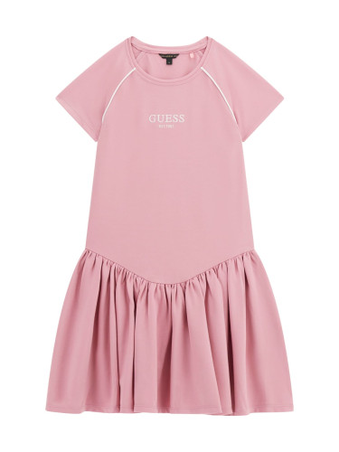 Детска рокля в розов цвят с бродиран надпис Guess