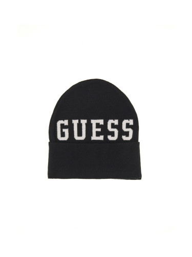 Детска зимна шапка в черен цвят с бродиран надпис Guess