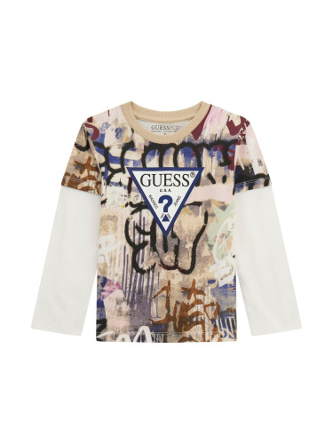 Бебешка блуза в бежов цвят с графити Guess