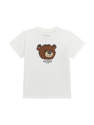 Бебешка basic тениска в бял цвят с мече Guess
