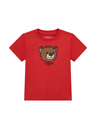 Бебешка basic тениска в червен цвят с мече Guess