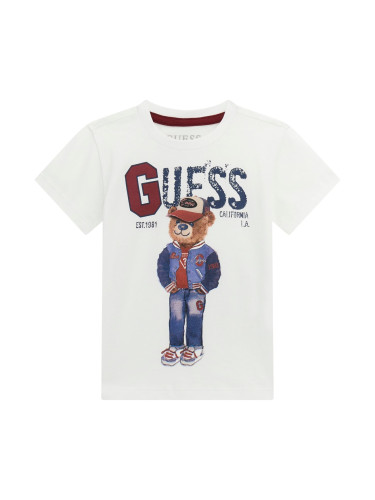Бебешка тениска в бял цвят с мече Guess