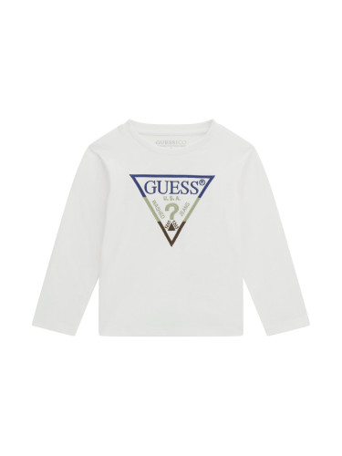 Бебешка блуза в бял цвят с бродирано цветно лого Guess