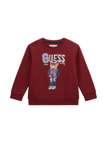 Бебешка блуза в цвят бордо с щампа мече Guess