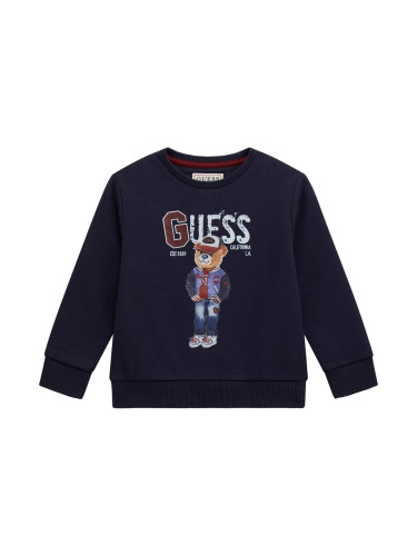 Бебешка тъмносиня блуза с щампа на мече Guess