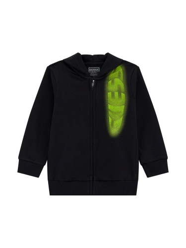 Детски суитшърт в черен цвят със зелен с надпис Guess