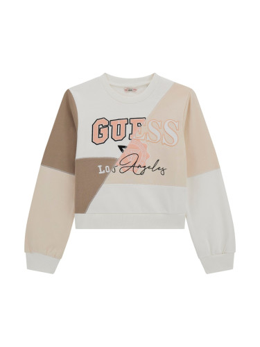 Детска блуза в бежов цвят с бродиран надпис Guess