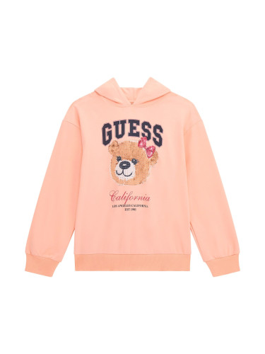 Детска блуза в цвят праскова с щампа на мече Guess