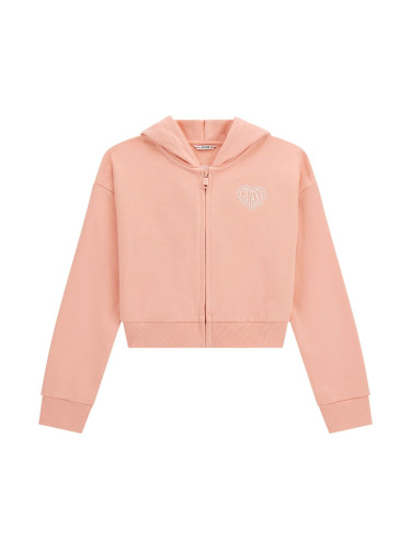 Детски суитшърт в цвят праскова с бродиран надпис Guess