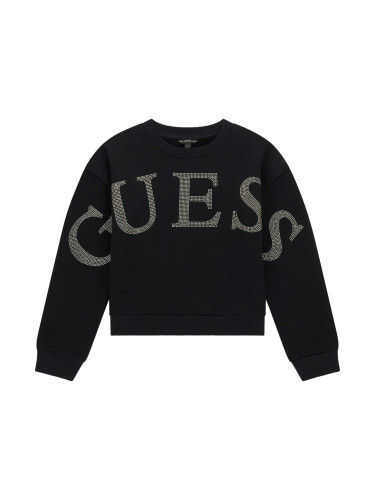 Детска блуза в черен цвят с камъчета и надпис Guess