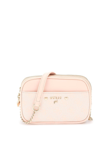 Детска малка чанта с дълга дръжка в цвят пудра Guess