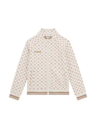 Детски суитшърт с цип в цвят екрю с лого Guess