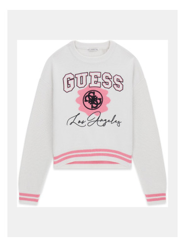 Детски пуловер в бял цвят с бродерия на гърба Guess