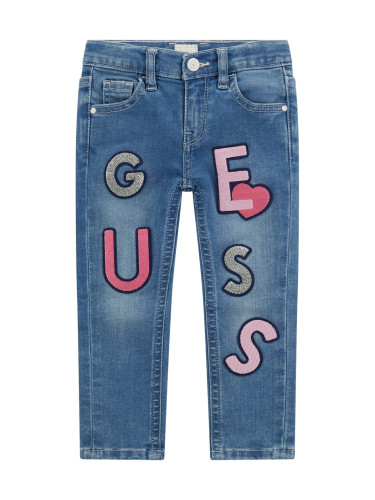 Бебешки дънки тъмен деним с цветно бродирани букви Guess