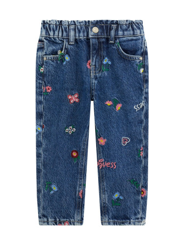 Бебешки дънки с ластик в талията и бродерии Guess