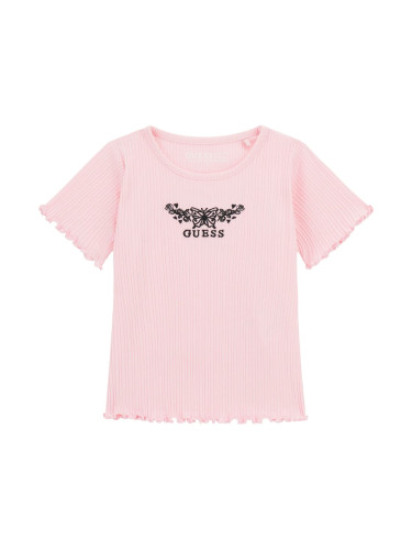 Детска рипсена тениска в светлорозов цвят с бродерия Guess