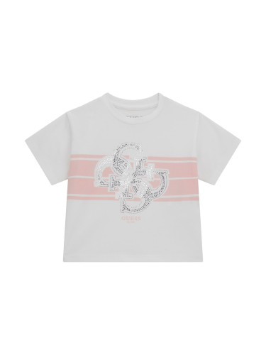 Детска къса тениска в бял цвят с лого и камъчета Guess