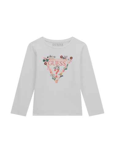 Блуза в бял цвят с триъгълно лого с цветя Guess