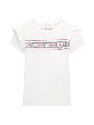 Детска блуза в бял цвят с цветна щампа Guess