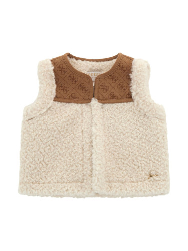 Бебешки пухкав елек с велур в цвят ванилия с лого Guess