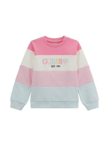 Детски суитшърт на цветно райе с бродиран надпис Guess