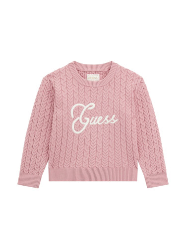 Бебешки плетен пуловер в розов цвят с надпис Guess