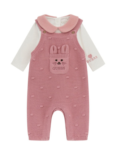 Бебешки плетен комплект от две части в розов цвят с бродерия Guess