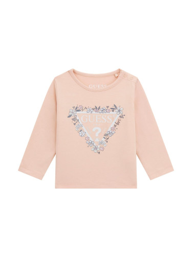 Бебешка блуза в розов цвят с цветно лого  Guess