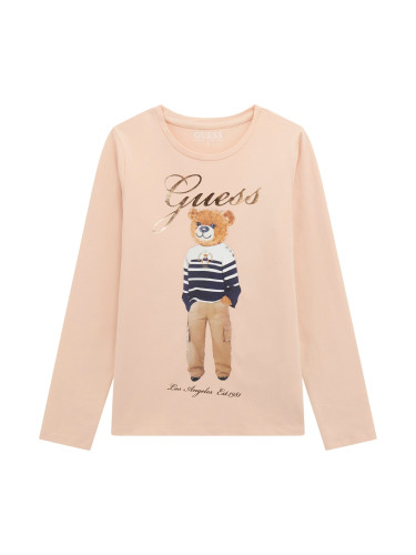 Блуза в светло розов цвят с щампа мече за момиче Guess