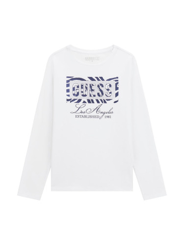 Блуза с дълъг ръкав в бял цвят с цветно пайетено лого Guess