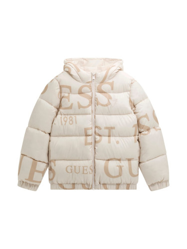 Детско яке в бежов цвят с качулка с лого Guess