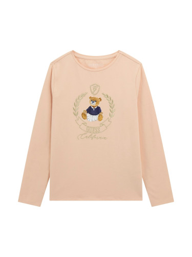 Детска блуза в розов цвят с щампа мече и лого Guess