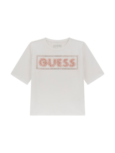 Детска блуза в бял цвят с обемно лого с цветя Guess