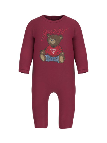 Бебешки гащеризон с мече в предната част в цвят бордо Guess
