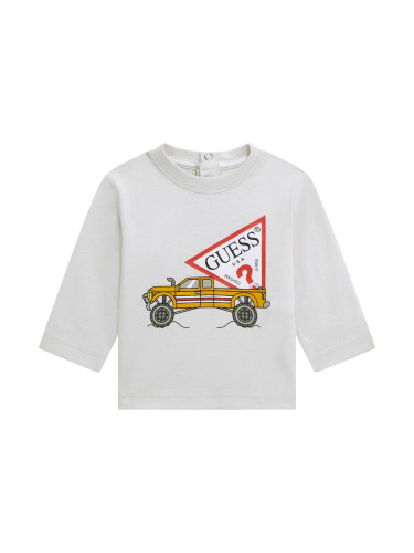 Бебешка блуза с дълъг ръкав с щампа на камион в бял цвят Guess