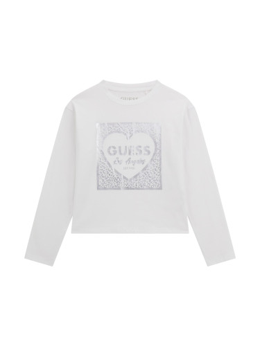 Детска блуза с дълъг ръкав в бял свят с лого Guess