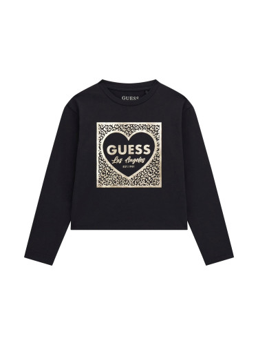Детска блуза с дълъг ръкав в черен свят с лого Guess