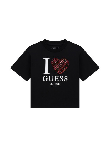 Тениска в черен цвят с щампа и лого Guess