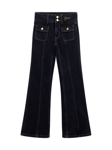 Детски дънки тип чарлстон в тъмен деним с надпис Guess