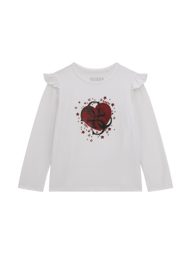 Детска блуза с щампа и лого в бял цвят Guess