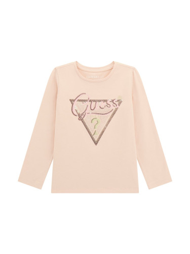 Детска блуза в розов цвят с пайетено лого Guess