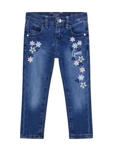 Детски дънки в тъмен деним с бродирани цветя Guess