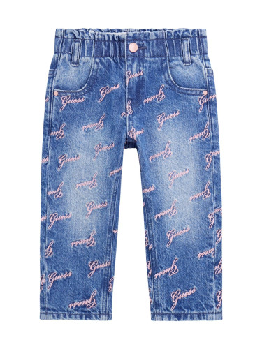 Бебешки дънки с розово лого в светъл деним Guess