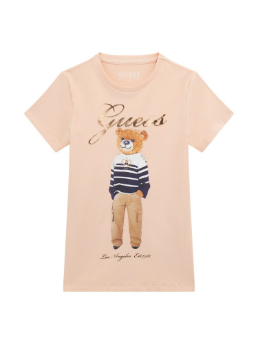 Детска блуза в цвят пудра с щампа на мече Guess