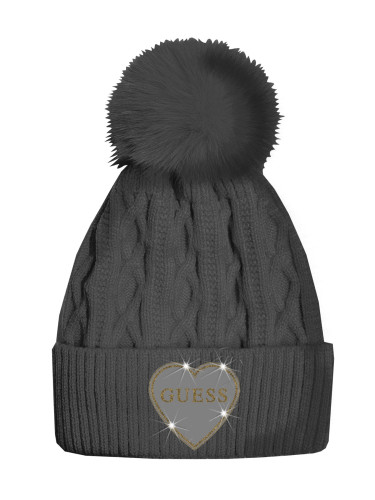 Зимна детска шапка с помпон в черен цвят Guess