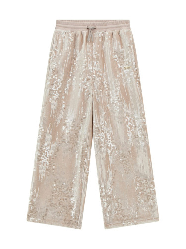 Детски панталон с широк крачол в бежово с пайети Guess