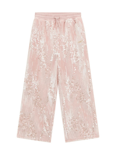 Детски панталон с широк крачол в розово с пайети Guess