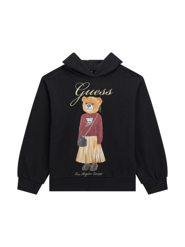 Детски черен суитшърт с качулка и щампа с мече Guess