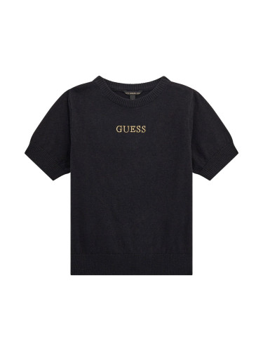 Детска блуза с къс ръкав от фино плетиво в черен цвят Guess